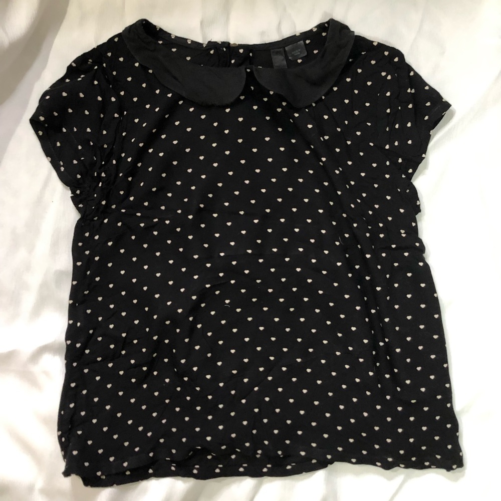 Heart Poke-a-dot Black Top Blouse Girl’s Kids Size 2 Short Sleeves